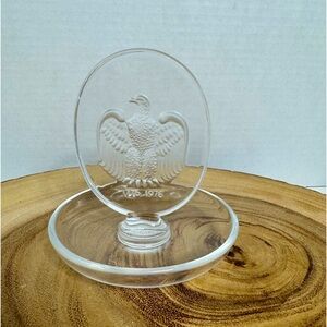 Vintage Lalique Crystal American Eagle Bicentennial Pin Dish. Etched Crystal.(F)